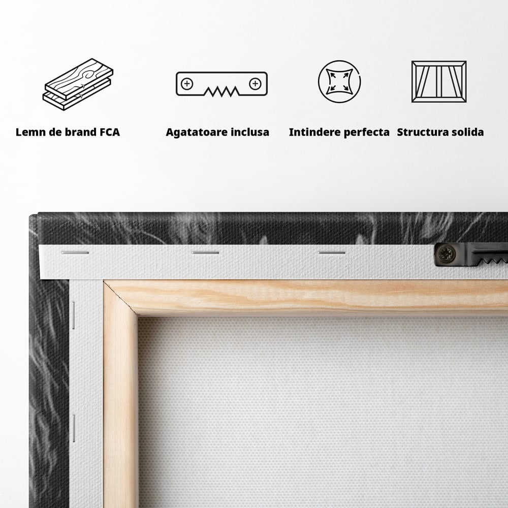 Tablou Canvas cu Leu Care Raguseste, Alb si Negru, M1385